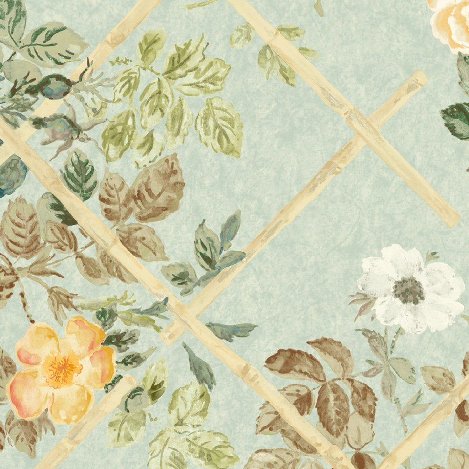 Rose Trellis Wallpaper  - Duck Egg